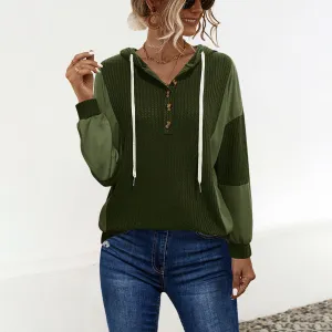 Hooded Colorblock Button Long Sleeve Sweatshirts Wholesale Womens Clothing N3824082300034