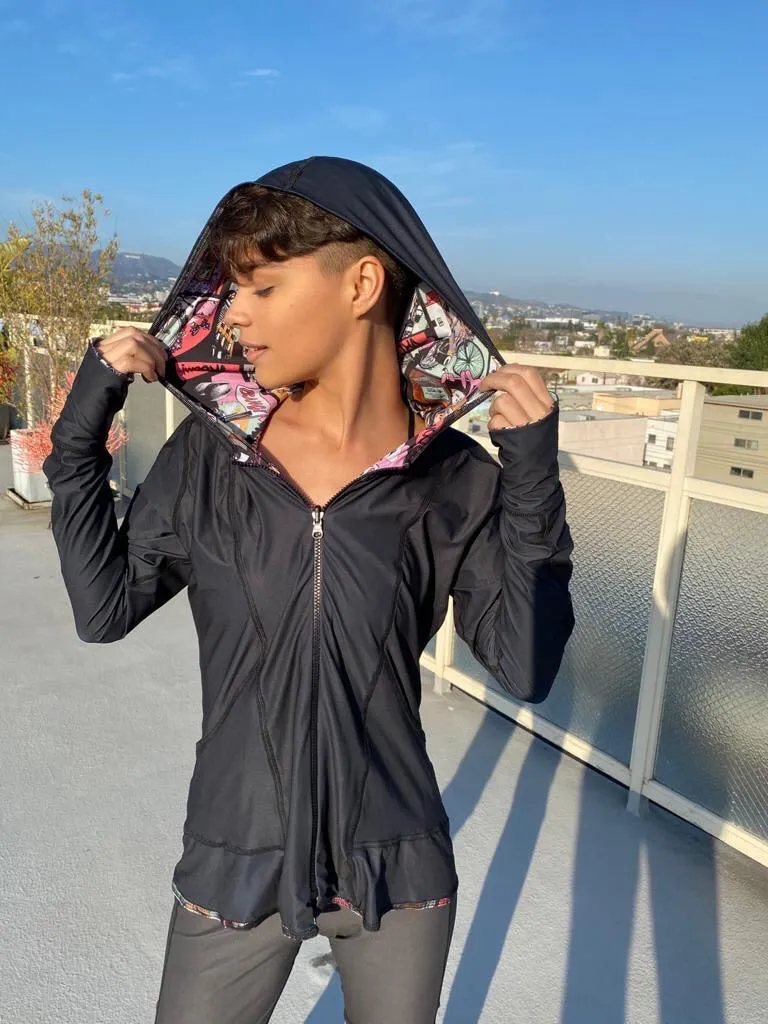 HOODIE COMIC CON/ SOLID BLACK