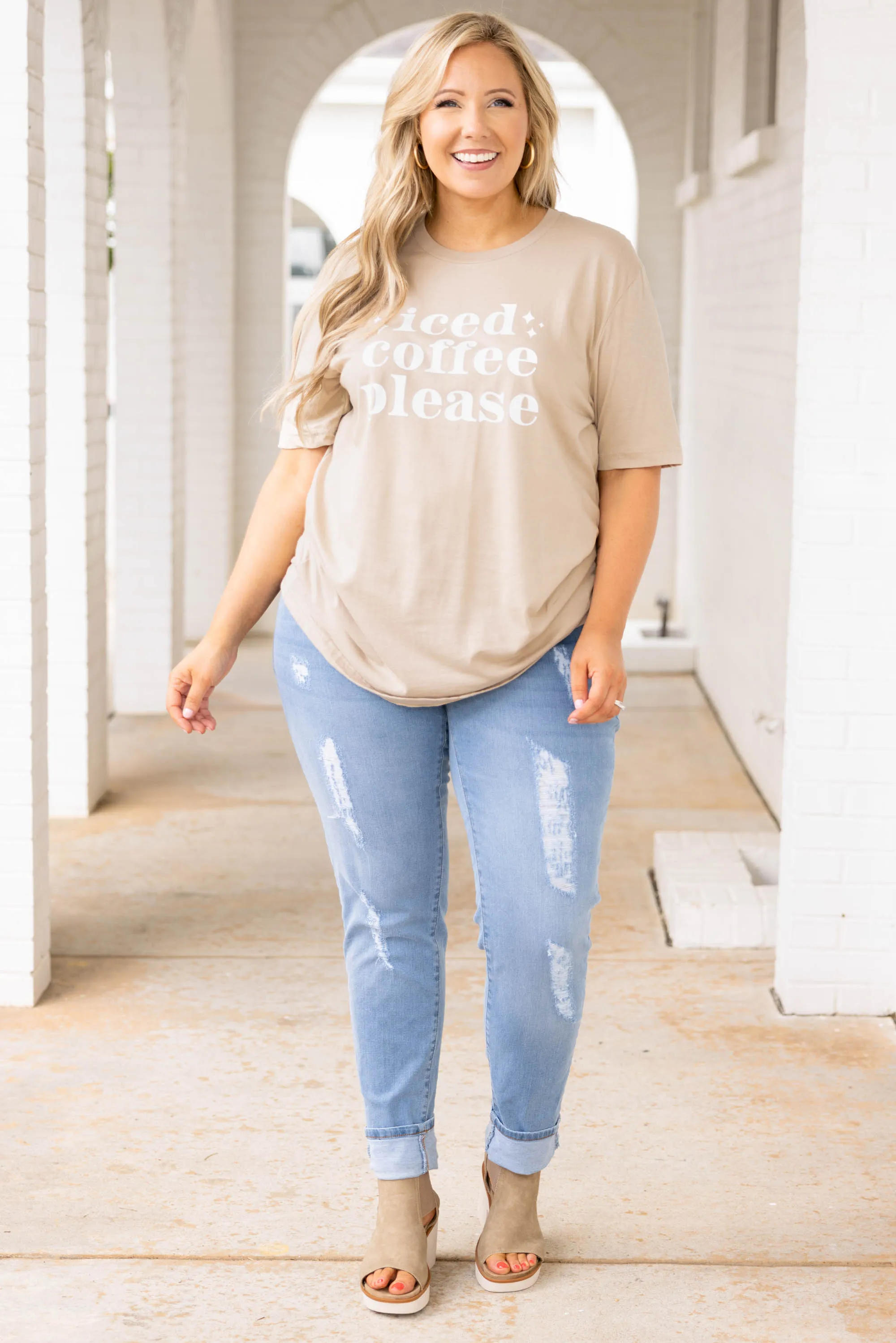 Iced Coffee Please Tee, Tan