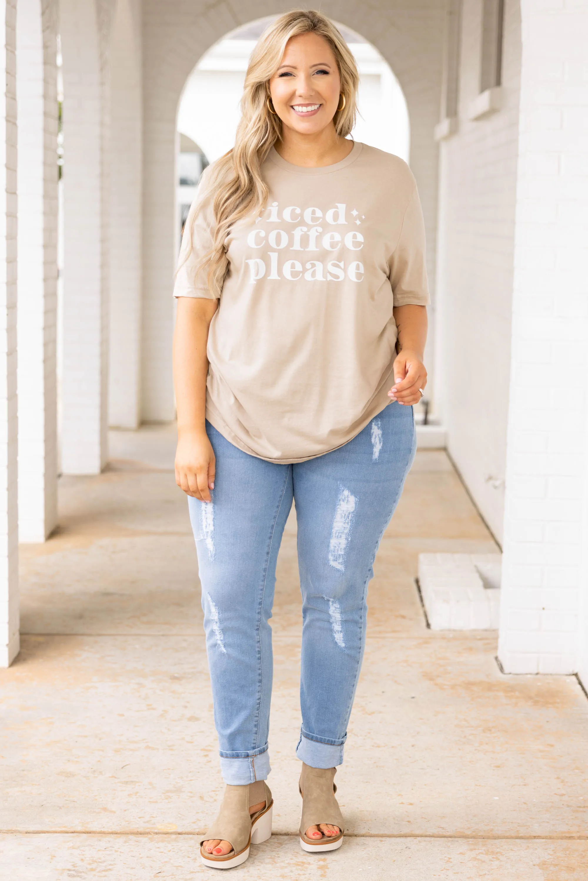 Iced Coffee Please Tee, Tan