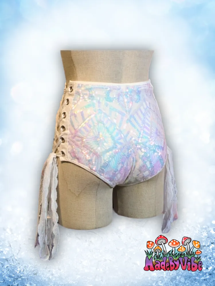 Icy Prism High Waisted Side Lace Booty Shorts - Made to Order
