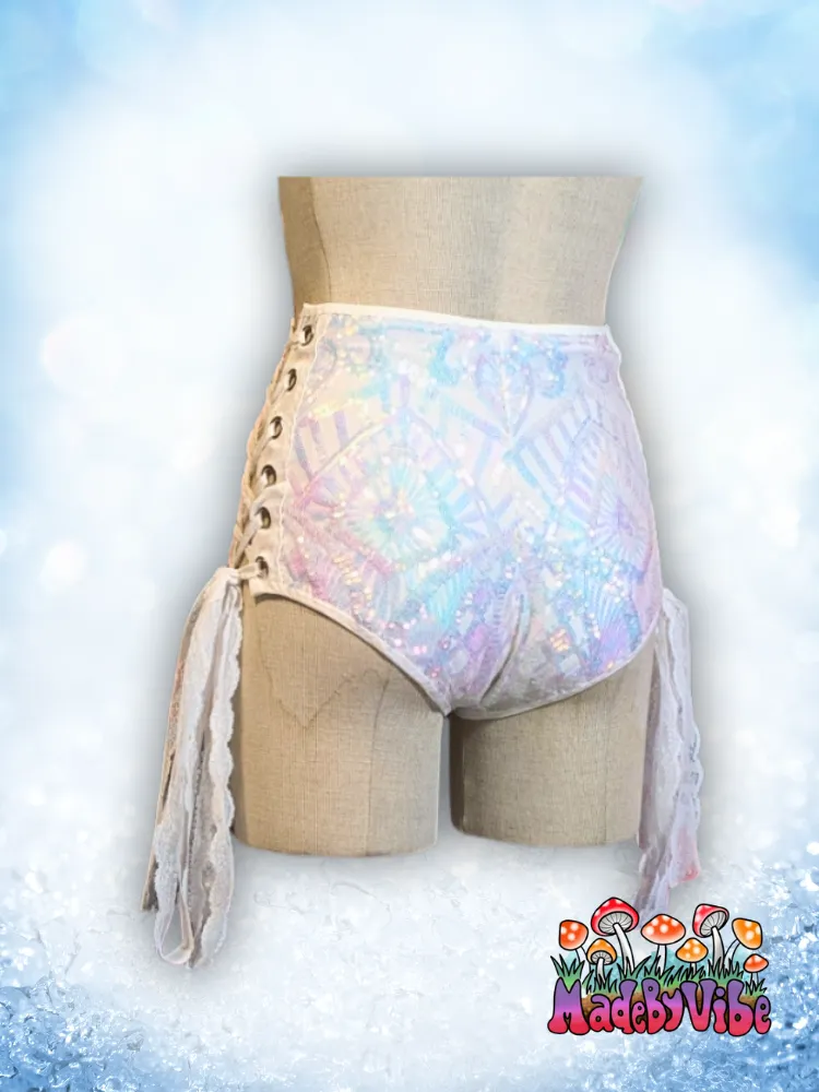 Icy Prism High Waisted Side Lace Booty Shorts - Made to Order