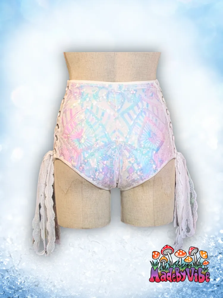 Icy Prism High Waisted Side Lace Booty Shorts - Made to Order