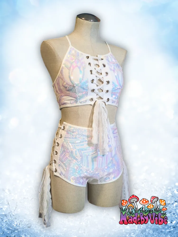 Icy Prism High Waisted Side Lace Booty Shorts - Made to Order