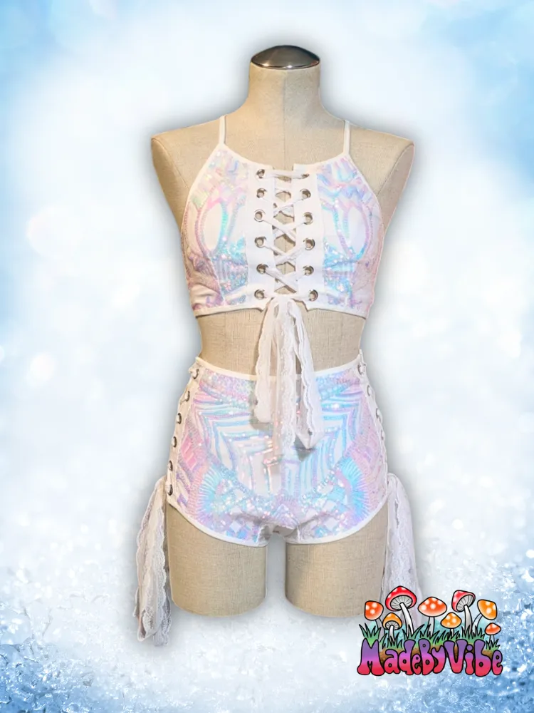 Icy Prism High Waisted Side Lace Booty Shorts - Made to Order