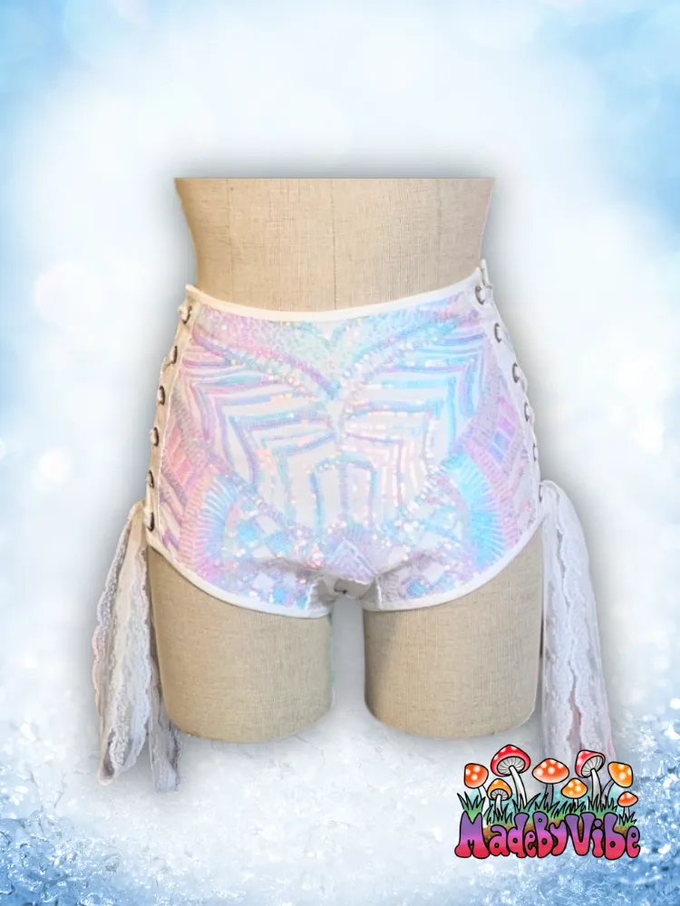 Icy Prism High Waisted Side Lace Booty Shorts - Made to Order