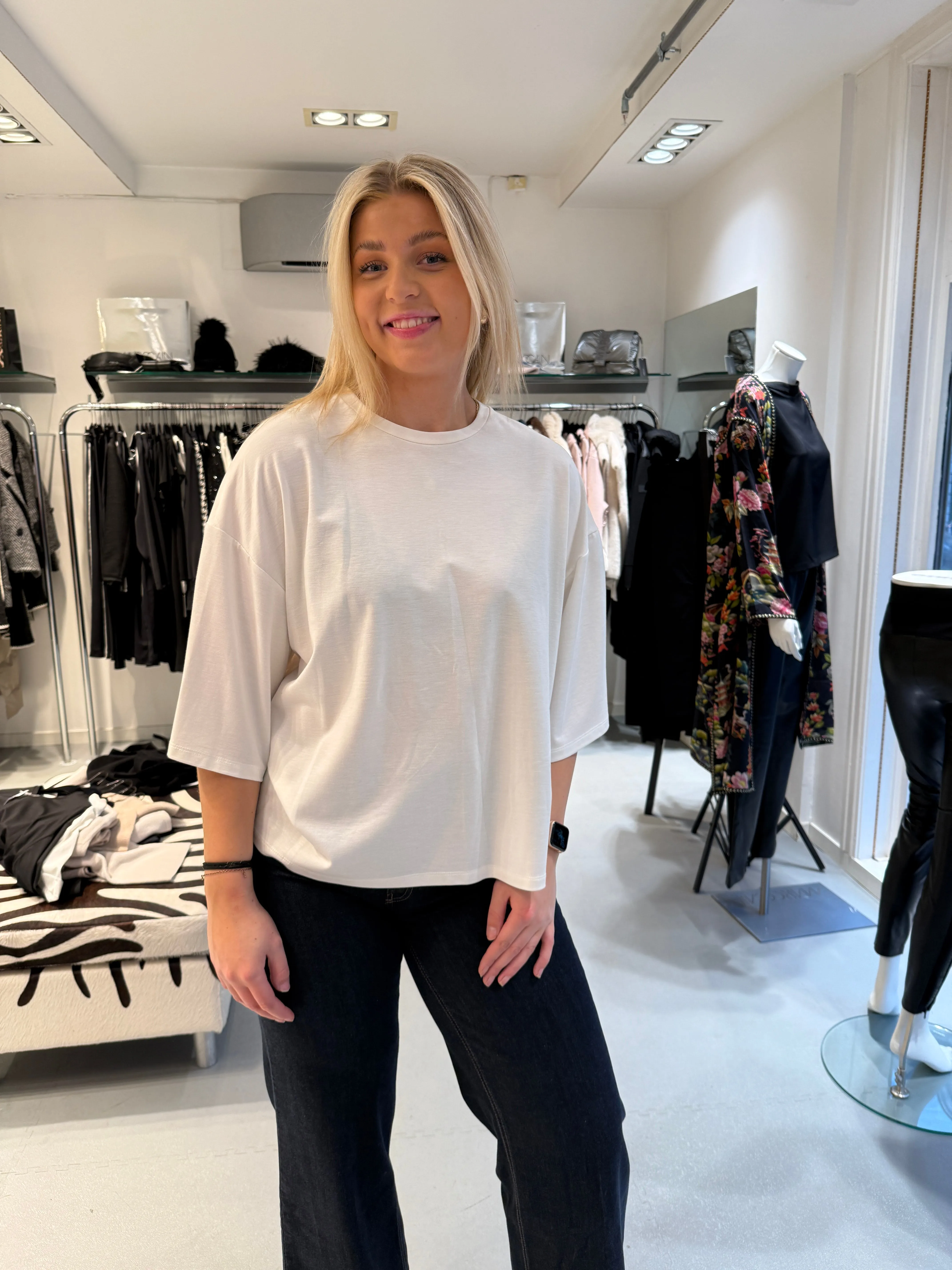Imperial Hvit oversized t-shirt med trekvart arm