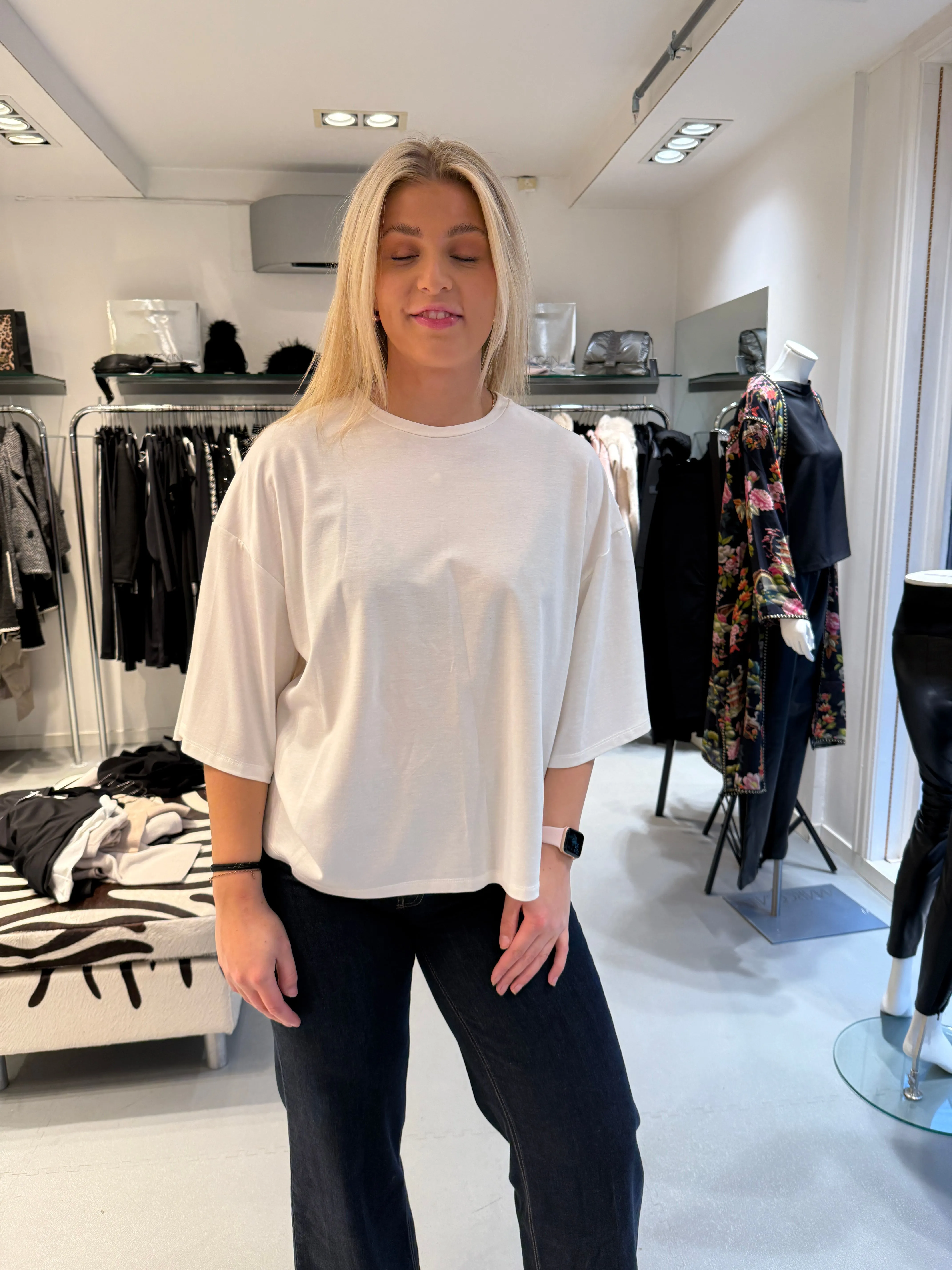 Imperial Hvit oversized t-shirt med trekvart arm