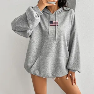 Independence Day Casual Loose Pocket Tie Hooded Sweatshirts Wholesale Womens Clothing N3824091000084