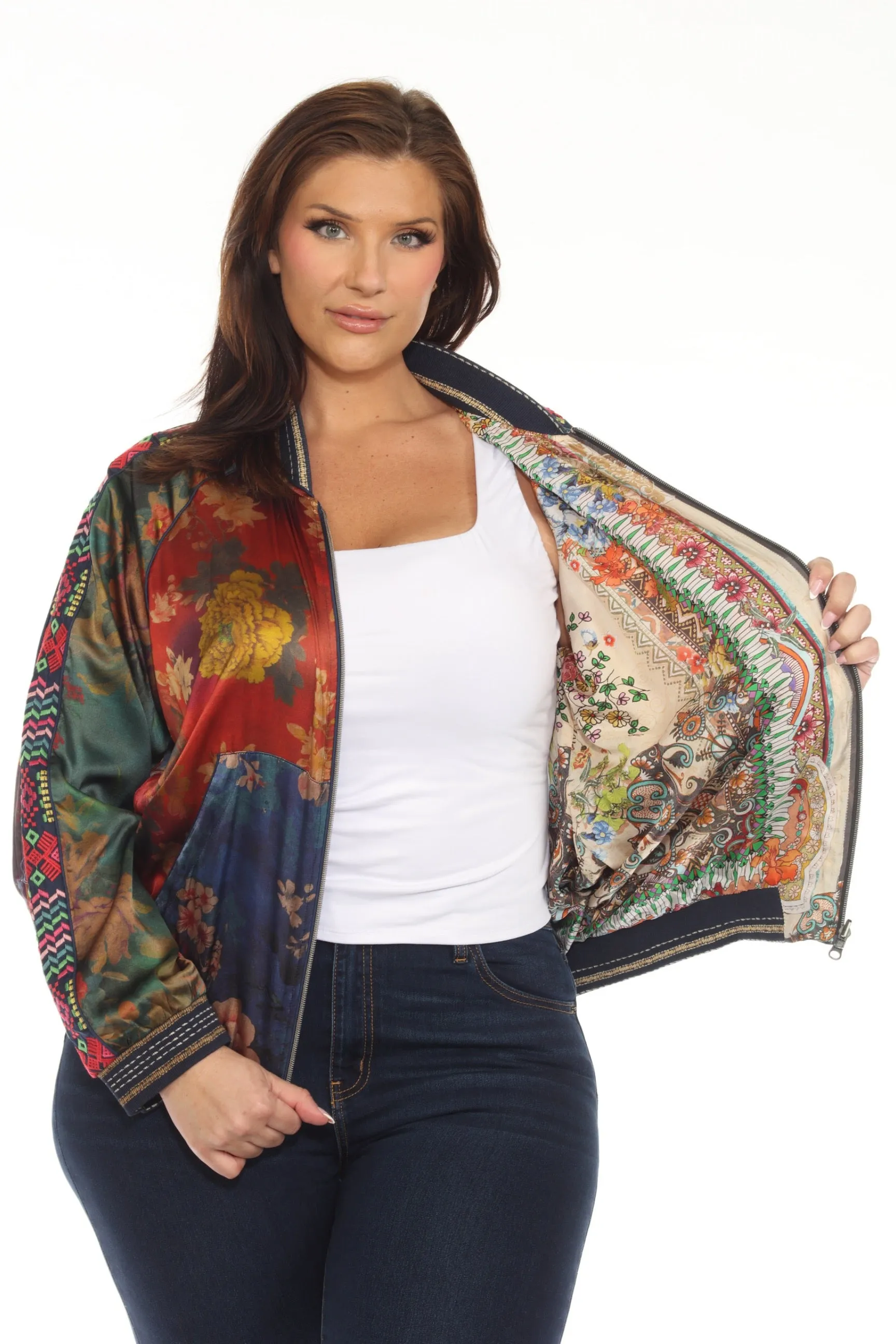 Johnny Was Vintage Reversible Silk Bomber Jacket C40423-O