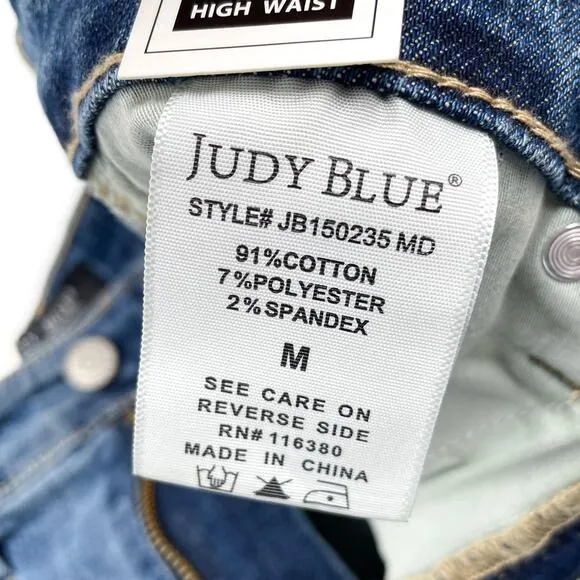 Judy Blue Marissa High-Rise Tummy Control Denim Shorts Fray Hem Cut Offs Sz M
