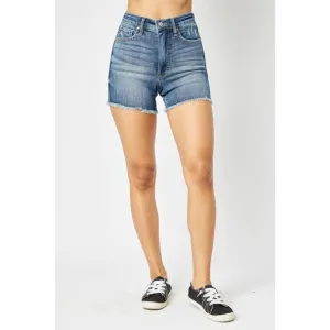 Judy Blue Marissa High-Rise Tummy Control Denim Shorts Fray Hem Cut Offs Sz M