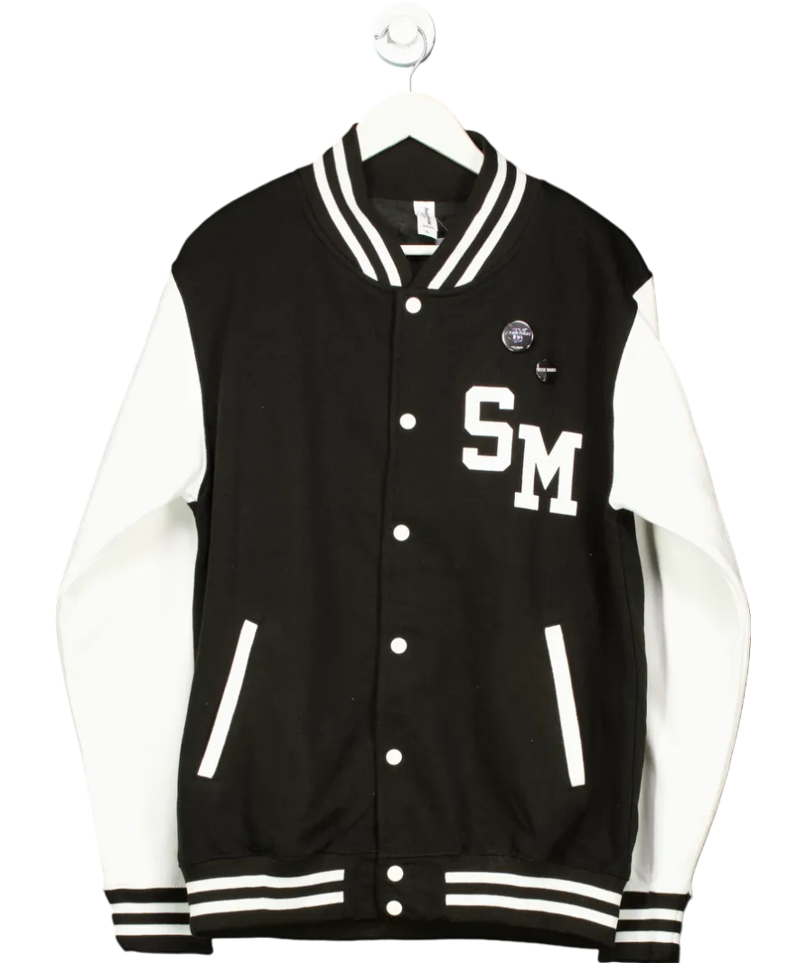 Just Hoods Black Custom Steve Madden Printed Varsity Jacket UK L