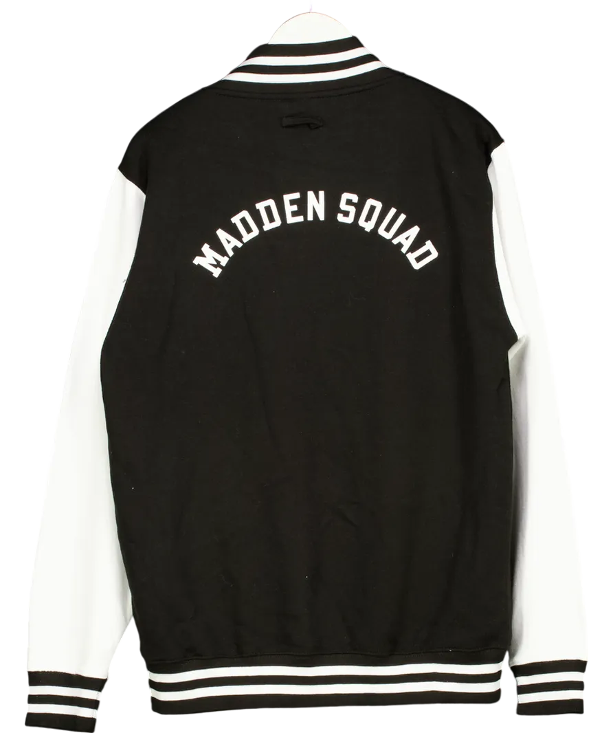Just Hoods Black Custom Steve Madden Printed Varsity Jacket UK L