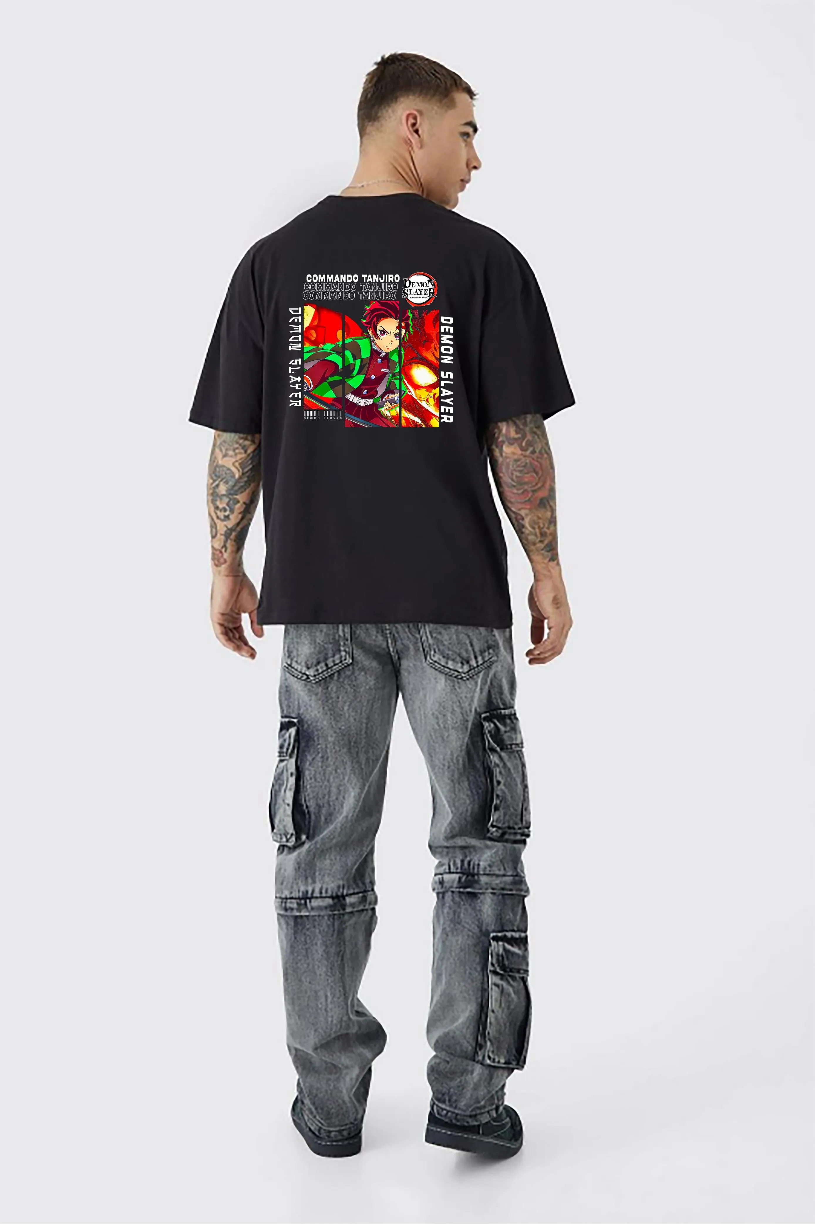 KART BLACK Men's & Women's Anime Over Sized  Printed T-Shirts T-Shirts | (MT - ANIME - DEMON SLAYER)
