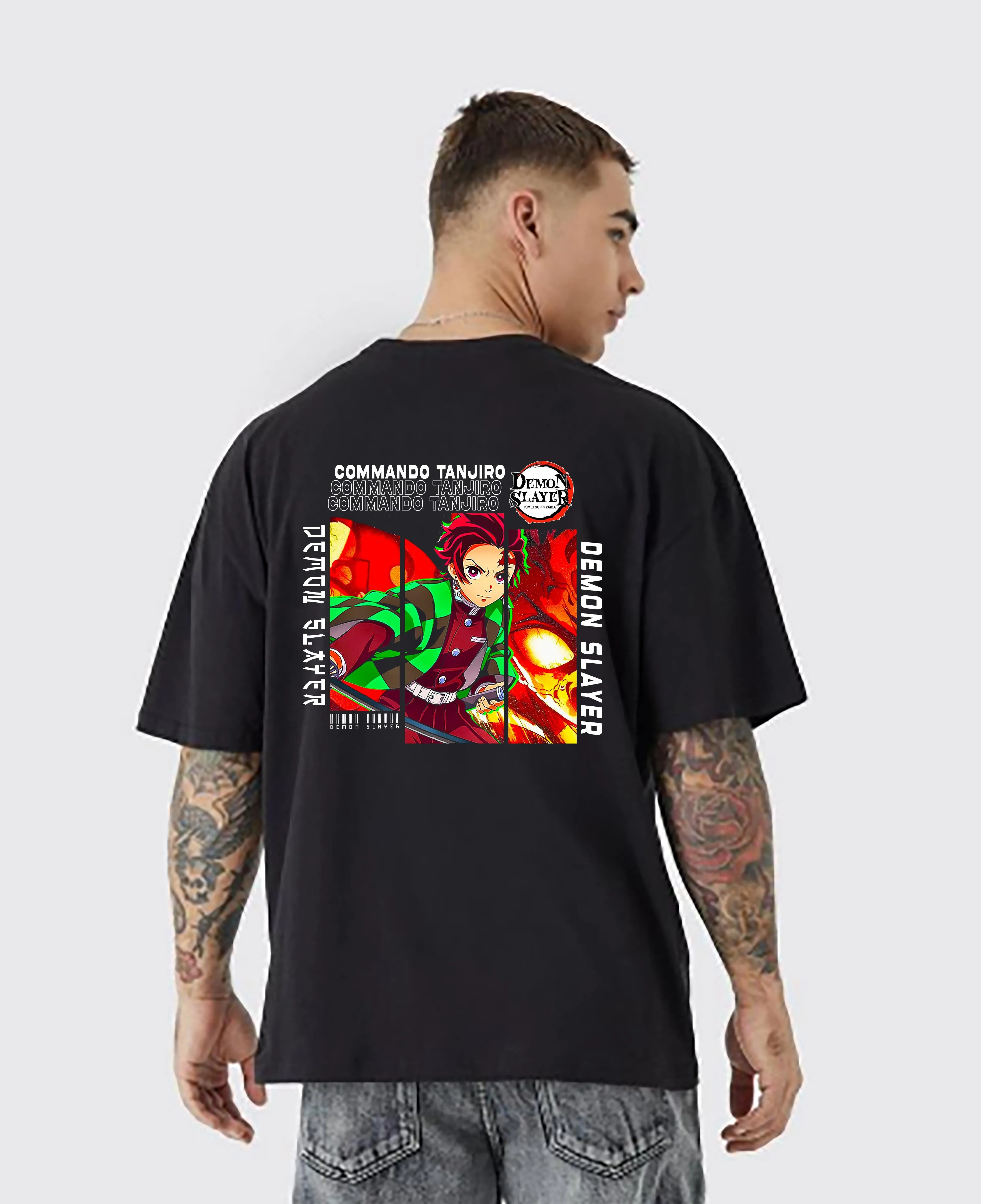 KART BLACK Men's & Women's Anime Over Sized  Printed T-Shirts T-Shirts | (MT - ANIME - DEMON SLAYER)