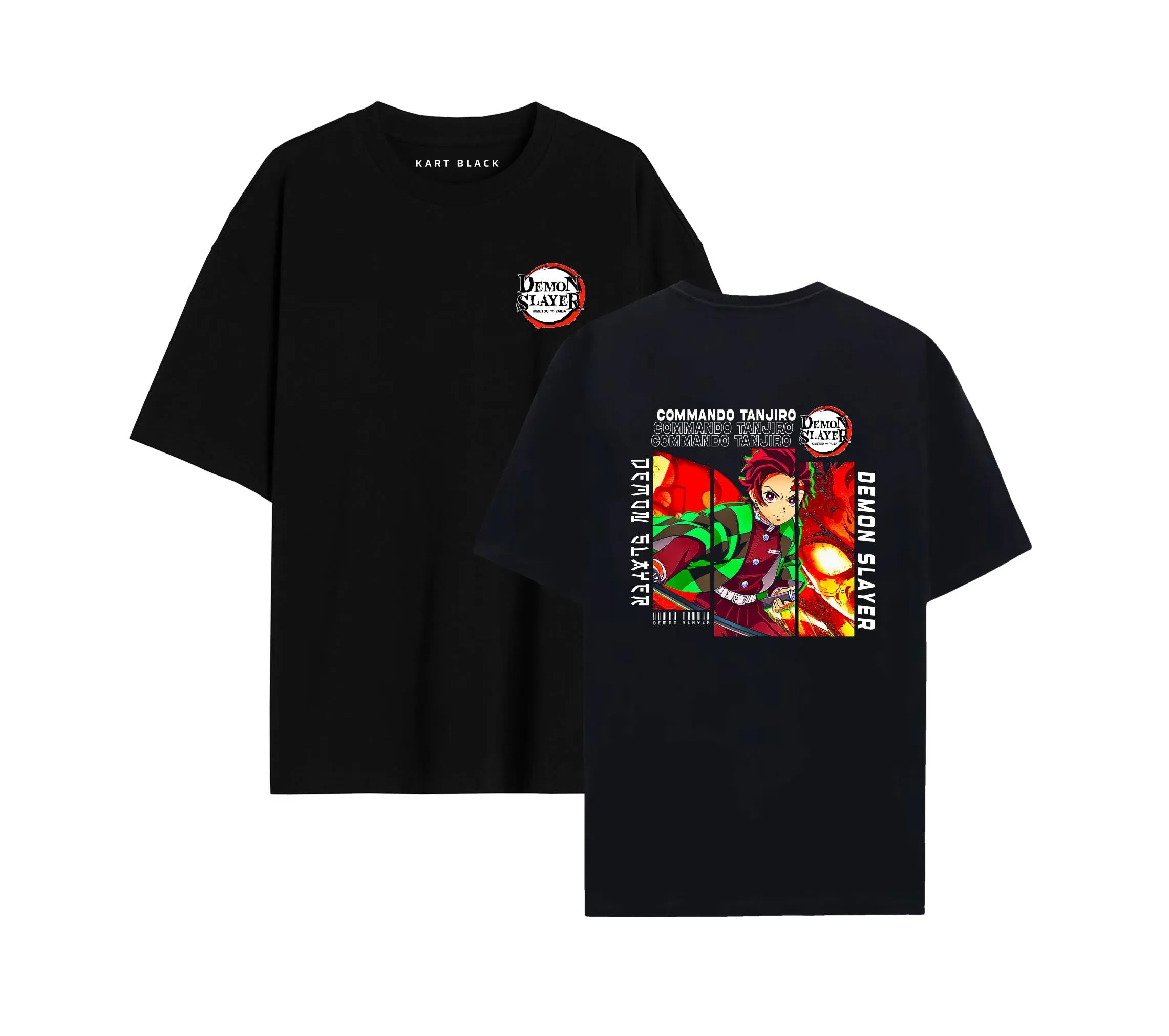 KART BLACK Men's & Women's Anime Over Sized  Printed T-Shirts T-Shirts | (MT - ANIME - DEMON SLAYER)