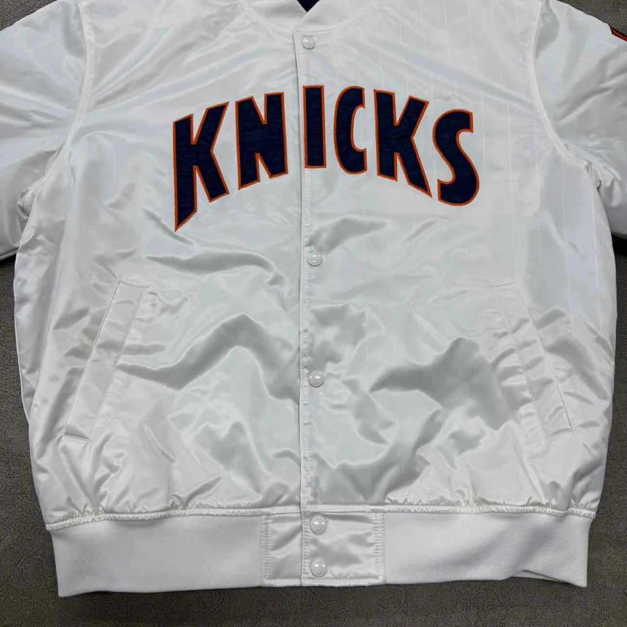 Kith Varsity Jacket "KNICKS PINSTRIPE" White Used Size L