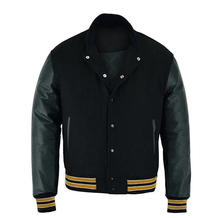 Lacoste Varsity Jacket - Solid Black/Multi Gold Trim
