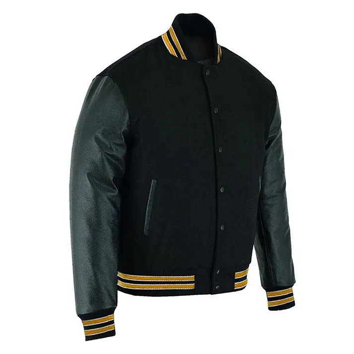 Lacoste Varsity Jacket - Solid Black/Multi Gold Trim