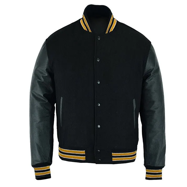 Lacoste Varsity Jacket - Solid Black/Multi Gold Trim