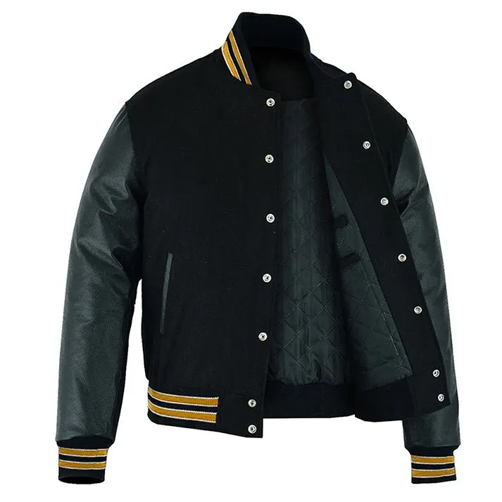 Lacoste Varsity Jacket - Solid Black/Multi Gold Trim