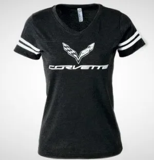 LADIES VINTAGE BLACK C7 LOGO STRIPED TEE