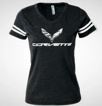 LADIES VINTAGE BLACK C7 LOGO STRIPED TEE