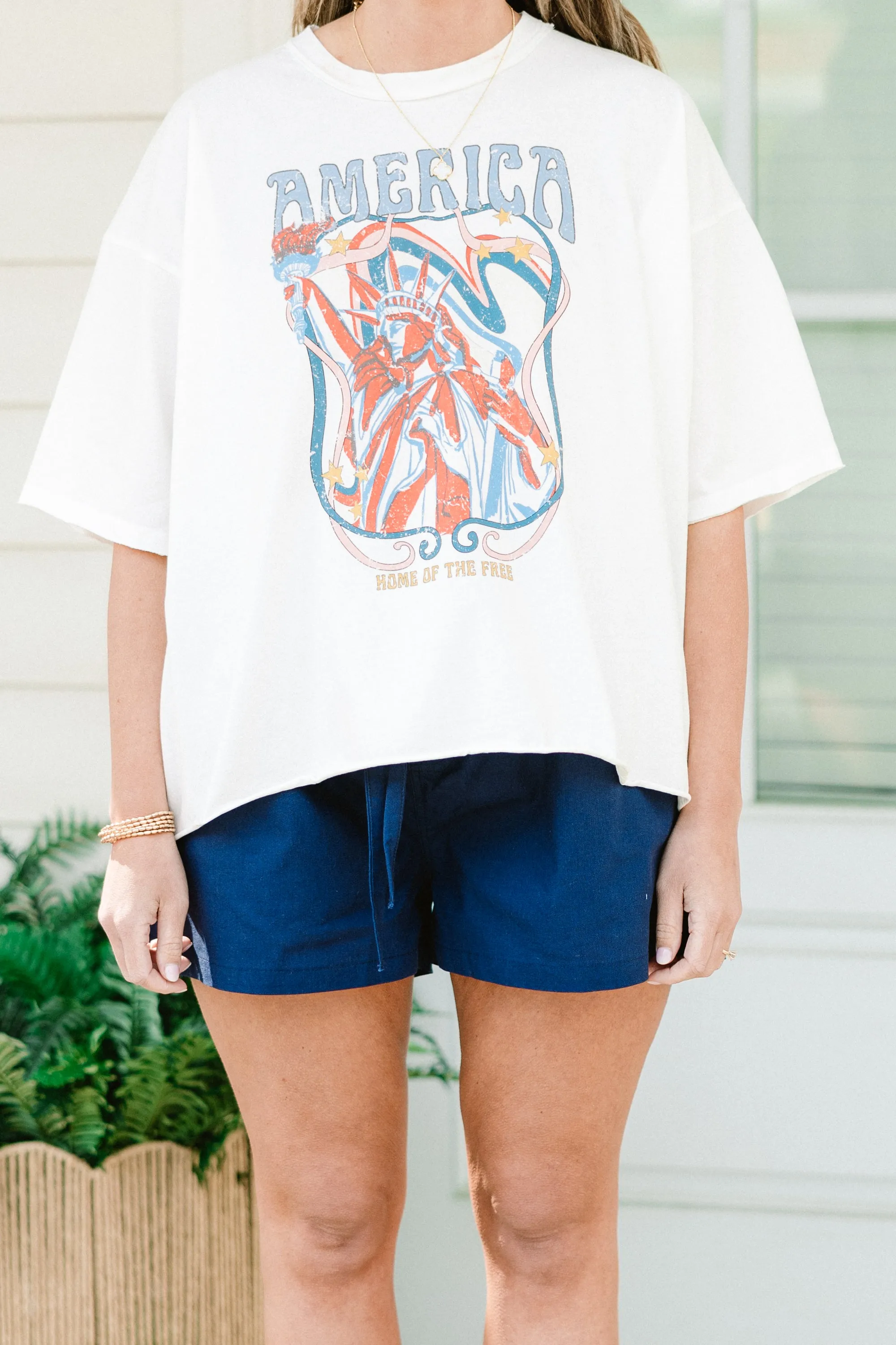 Lady Liberty Vintage Wash Tee, White