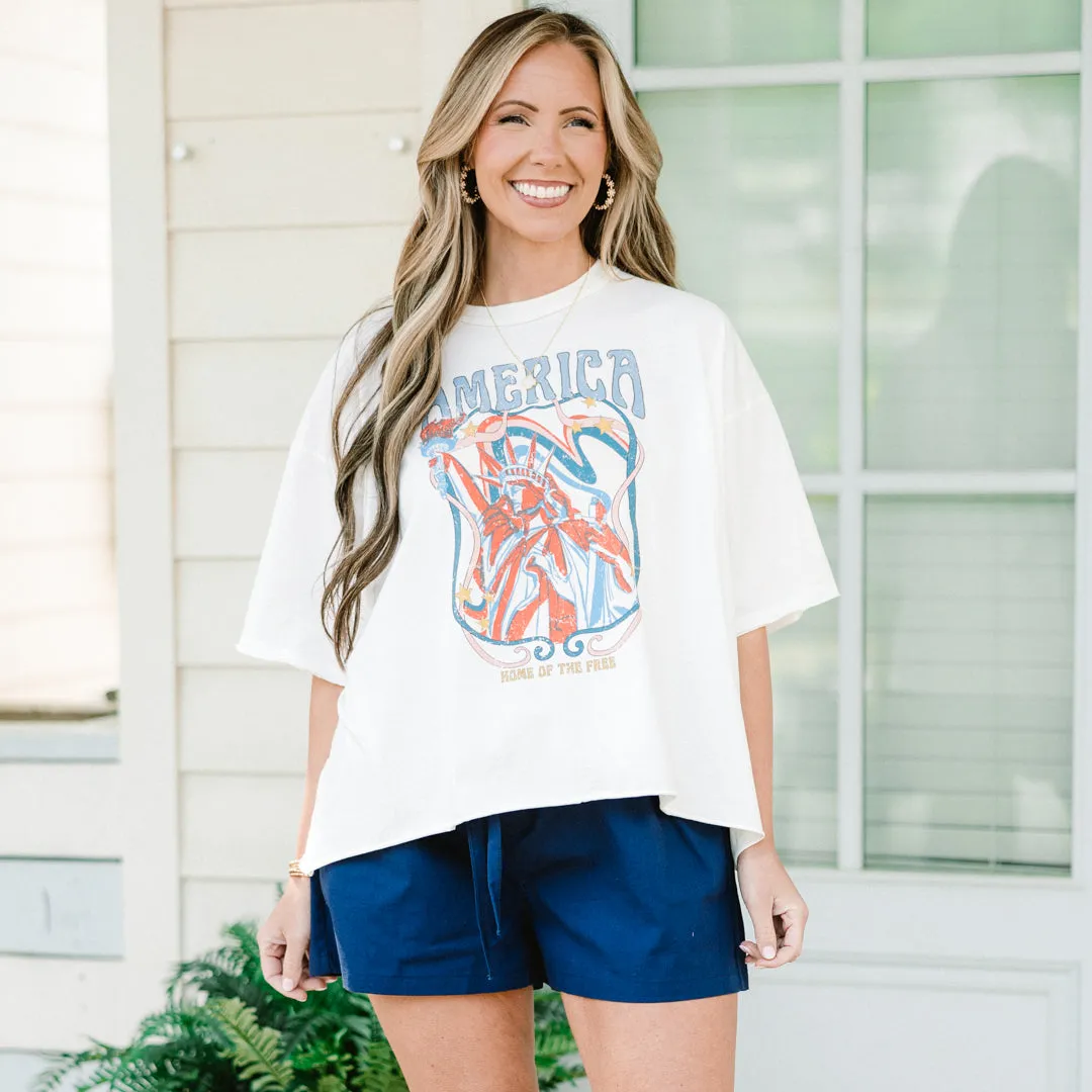 Lady Liberty Vintage Wash Tee, White