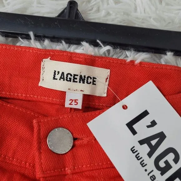 L’agence Betty Denim Shorts Size 25 Cut Off High Rise Frayed Hem Red