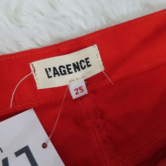 L’agence Betty Denim Shorts Size 25 Cut Off High Rise Frayed Hem Red