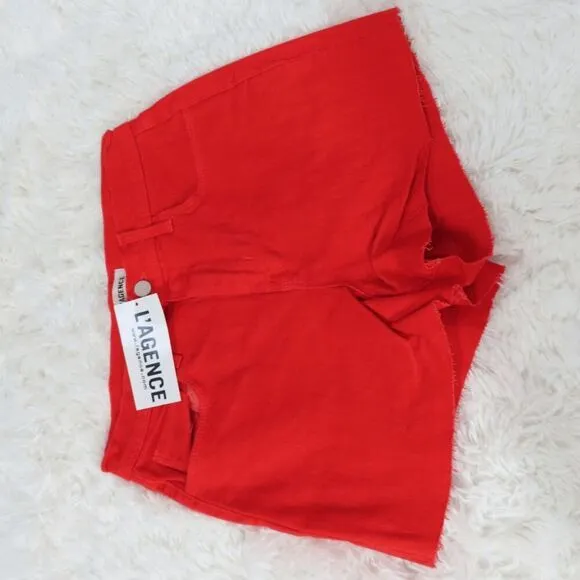 L’agence Betty Denim Shorts Size 25 Cut Off High Rise Frayed Hem Red