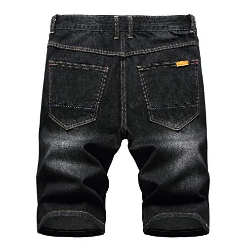 LAMKUKU Men’s Denim Shorts for Men Ripped Short Jeans Summer (32,Black)