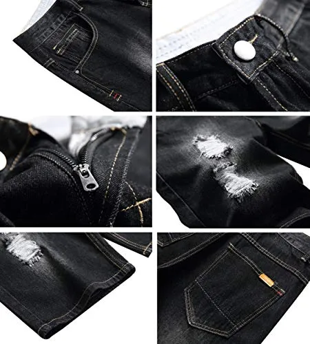 LAMKUKU Men’s Denim Shorts for Men Ripped Short Jeans Summer (32,Black)