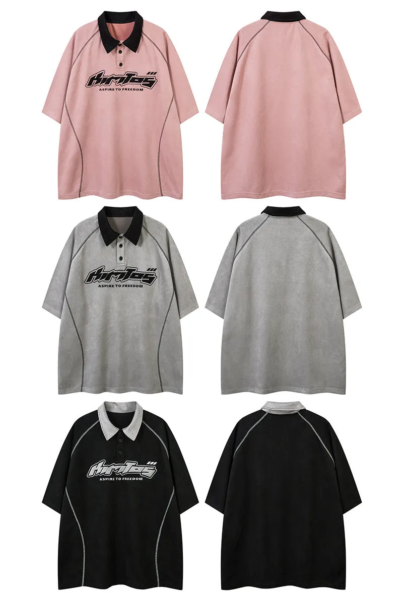 Lapel Polo Shirt Retro Loose Top