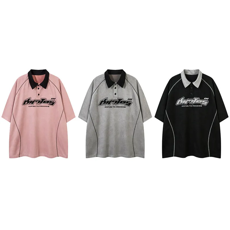 Lapel Polo Shirt Retro Loose Top