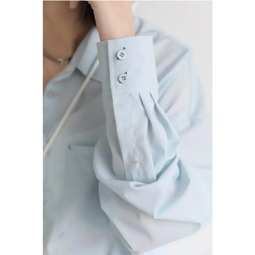 Light Blue Oversized Poplin Shirt with Chest Pocket in Y2K Style