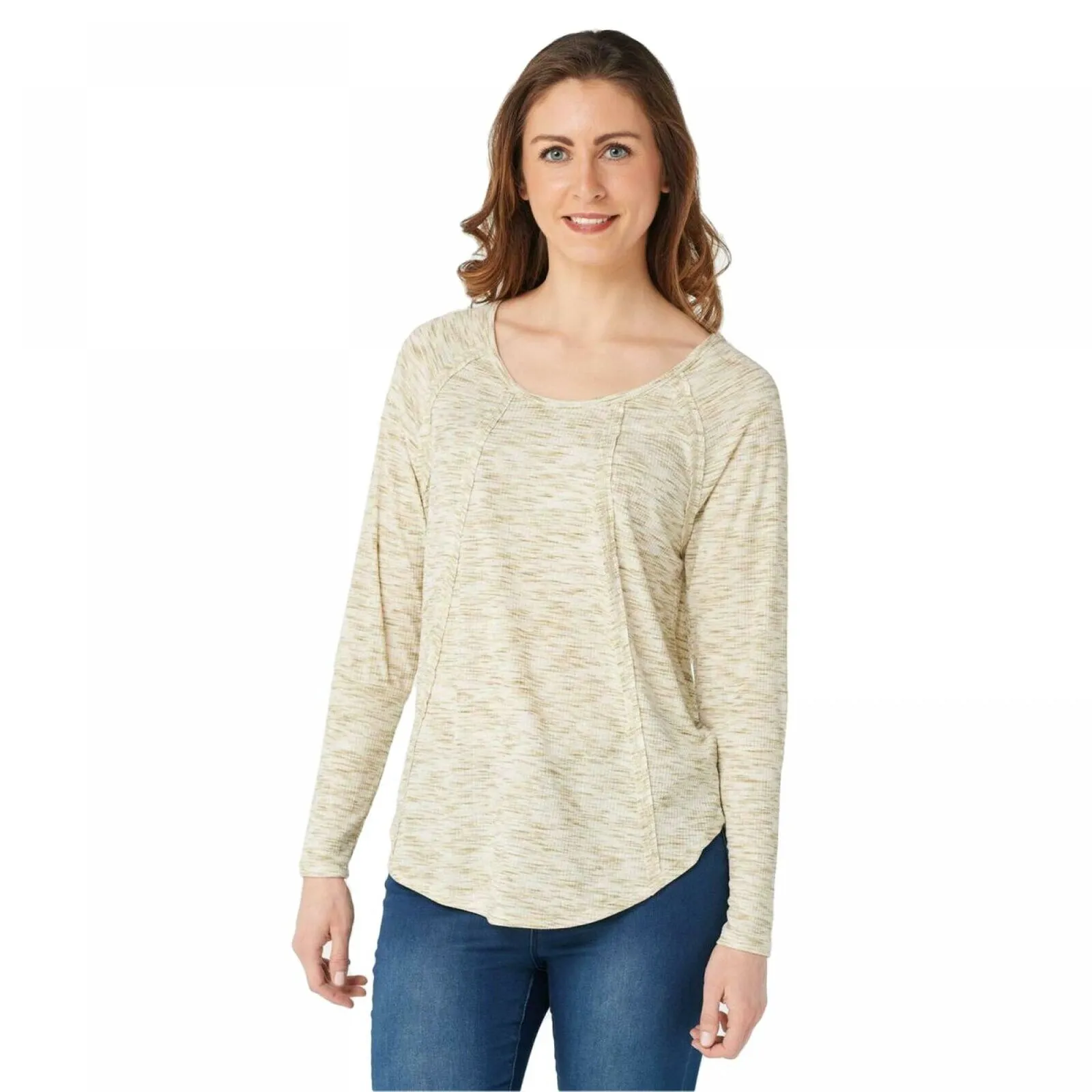 Lisa Rinna Collection Women's Long Sleeve Ribbed Top With Seaming