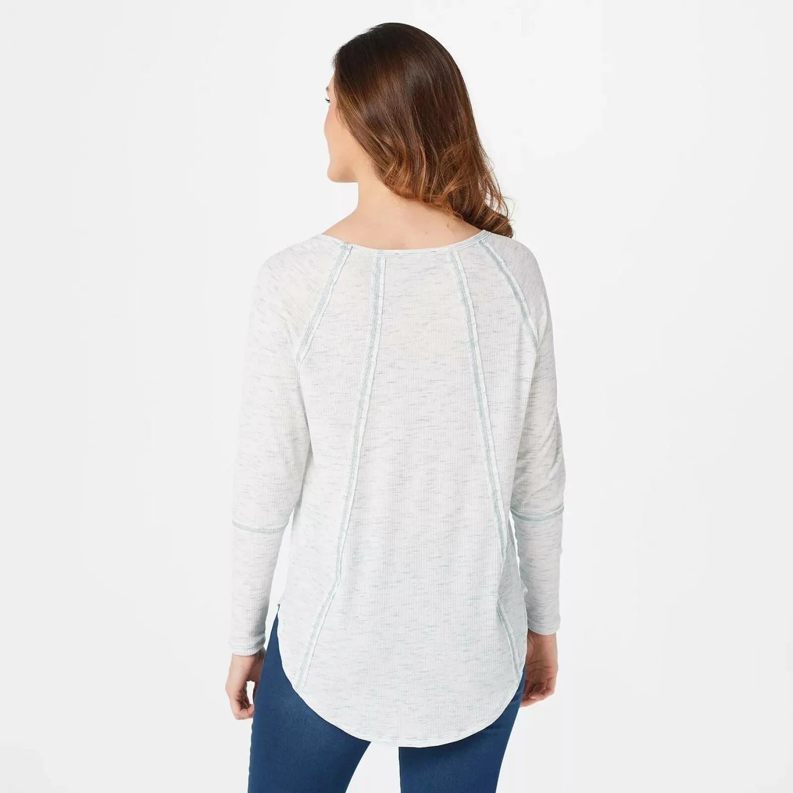 Lisa Rinna Collection Women's Long Sleeve Ribbed Top With Seaming