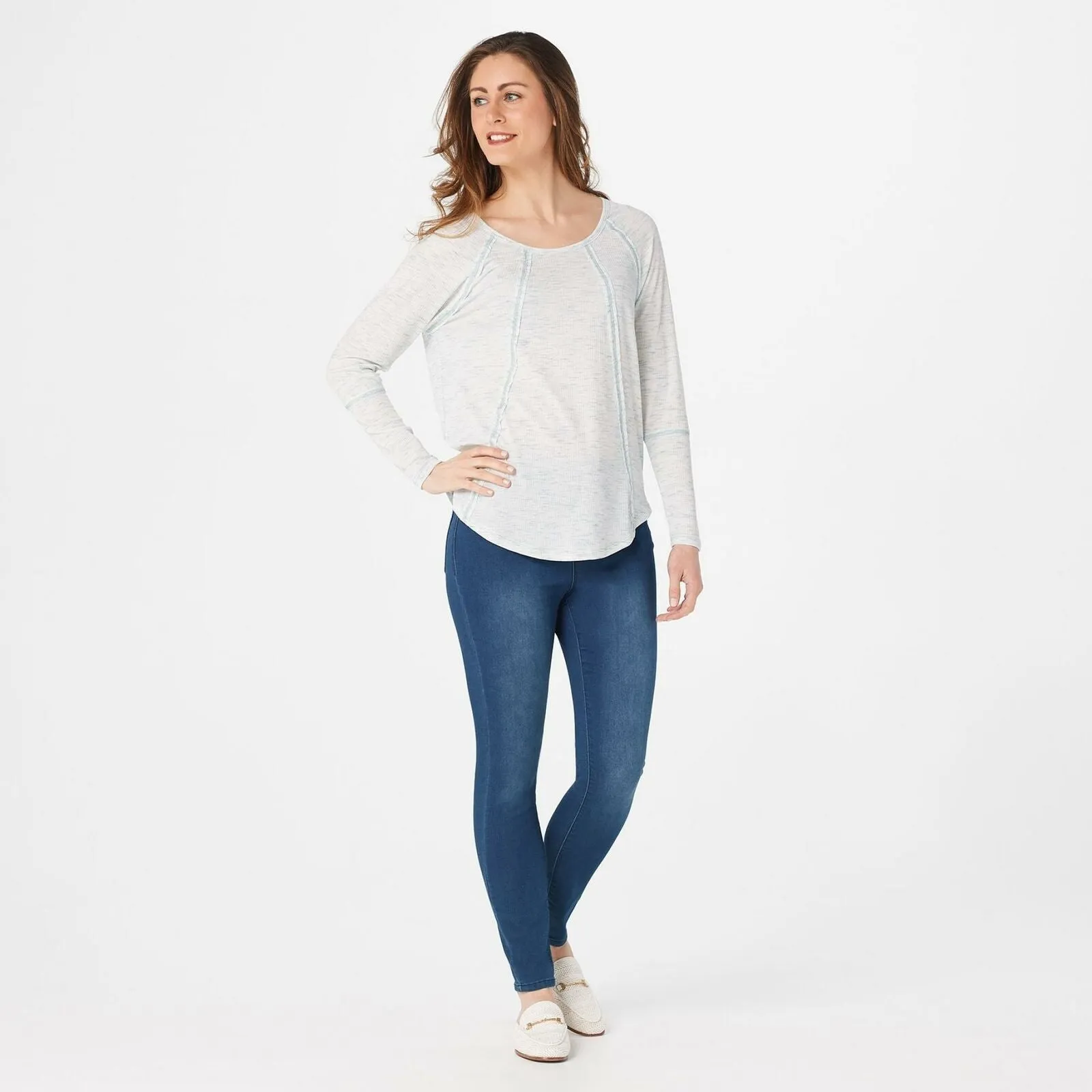Lisa Rinna Collection Women's Long Sleeve Ribbed Top With Seaming