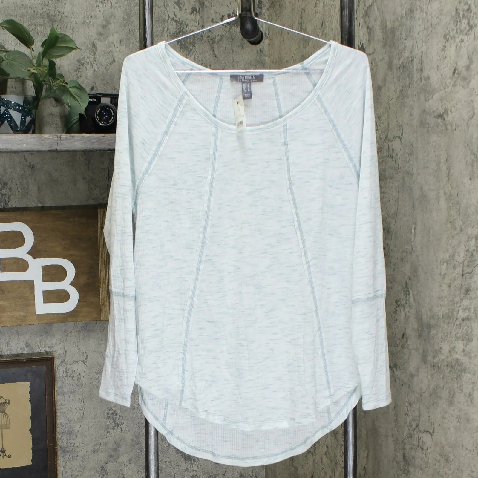 Lisa Rinna Collection Women's Long Sleeve Ribbed Top With Seaming