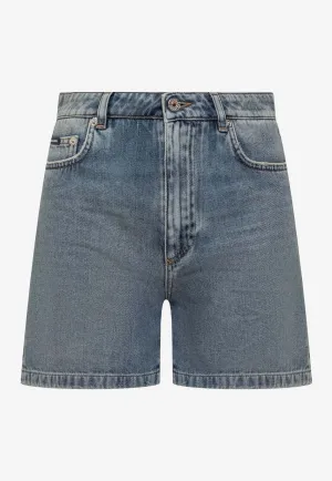 Logo Plaque Denim Shorts
