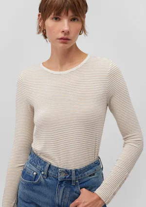 Long Sleeve Beige Striped T-Shirt