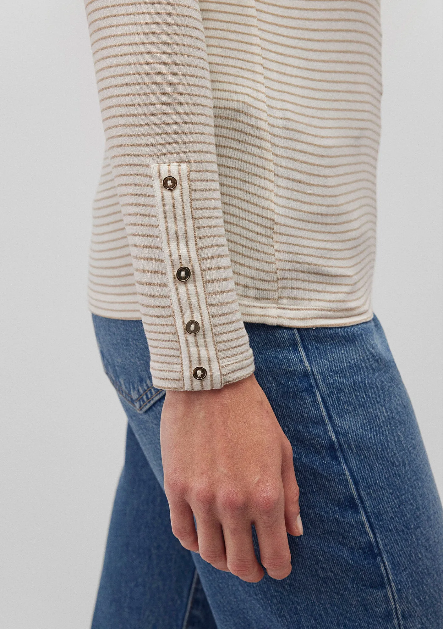 Long Sleeve Beige Striped T-Shirt