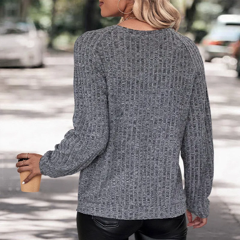 Long Sleeve Textured Gray Sweatshirts Wholesale Womens Clothing N3824082900024