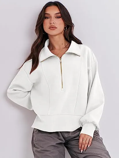 Loose Fit Zipper Neck Long Sleeve Sweatshirt Tops Wholesale Womens Clothing N3824070900032