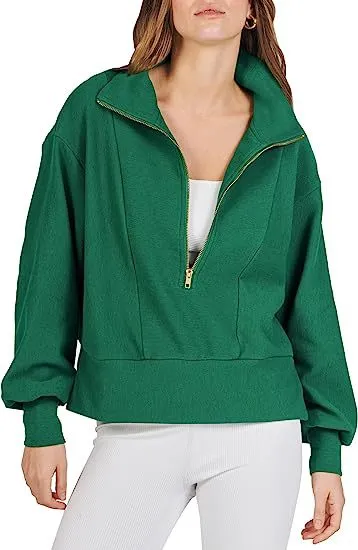 Loose Fit Zipper Neck Long Sleeve Sweatshirt Tops Wholesale Womens Clothing N3824070900032
