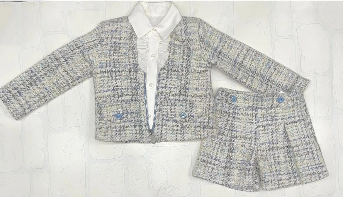 Lor Miral Girls Blue Tweed Set