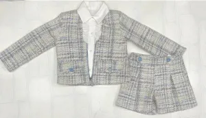 Lor Miral Girls Blue Tweed Set
